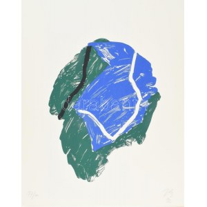 Bér János (1937-2021): Zöld-kék kompozíció, 1992. Szitanyomat, papír, jelzett, számozott (17/40). Lapméret: 65×50 cm ...