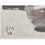 Borsos Miklós (1906-1990): Esti borozás, 1985. Lavírozott tus, akvarell, papír, jelzett, üvegezett fakeretben, 16×23...