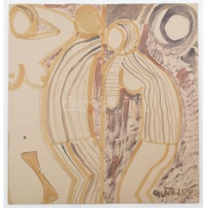 Csepeli Németh Miklós (1934-2012): Akt és pár, 1982. Akvarell, karton. Jelzett. 49x46,5 cm