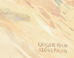 Geiger Richárd (1870-1945): Vízhordók. Erdély, Szőkefalva.. Akkvarell, papír, jelzett. Dekoratív, üvegezett fakeretben...
