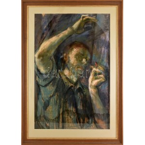 Hajnal János (1913-2010): Önarckép, 1943. Pasztell, papír, jelezve jobbra lent, sérült. Üvegezett fakeretben. 96...