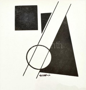 Kassák Lajos (1887-1967): Képarchitektúra. Ofszet, papír, jelzett a nyomaton. Üvegezett fakeretben...