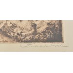 Prihoda István (1891-1965): Majális. rézkarc, papír, jelzett. Üvegezett fa keretben. 23,5x34 cm