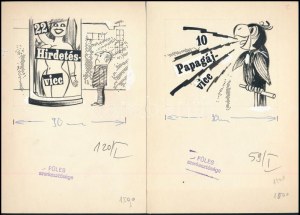 Ruszkay György (1924-1998) 6 db karikatúra. Tus, papír, vegyes technika...