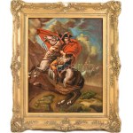 Simon János (?-): Napóleon parafrázis. Olaj, farost. Dekoratív, sérült fakeretben. 50x40 cm.