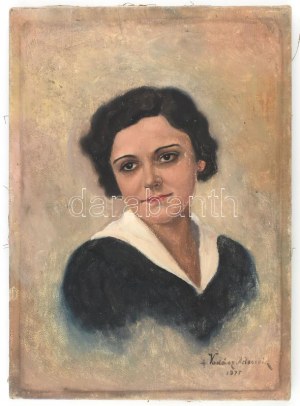 Vadász Delacroix Géza (1884-?): Női portré. Olaj, vászon, jelzett. 35,5x25 cm