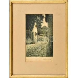 Weber József (?-?): Aranykacsa utca, Tabán. Rézkarc, papír, jelzett, üvegezett fakeretben, 22,5×14,5 cm...
