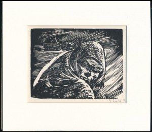 Gáborjáni Szabó Kálmán (1897-1955): Közeleg a tél, fametszet, papír, utólagos jelzéssel, paszpartuban, 11...