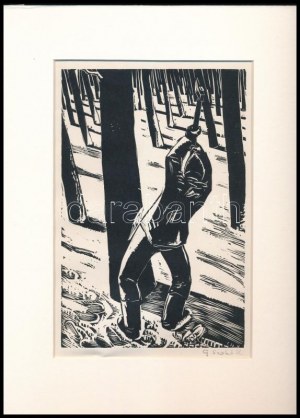 Gáborjáni Szabó Kálmán (1897-1955): Favágó, fametszet, papír, utólagos jelzéssel, paszpartuban, 20x13...