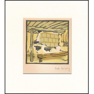 Kós Károly (1883-1977): Házbelső. Linómetszet, papír, utólagos jelzéssel, 10,5×10,5 cm