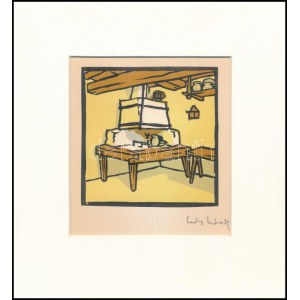 Kós Károly (1883-1977): Házbelső. Linómetszet, papír, utólagos jelzéssel, 10,5×10,5 cm