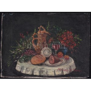 Molnáy Z. jelzéssel: Asztali csendélet, olaj, vászon, 13×17 cm