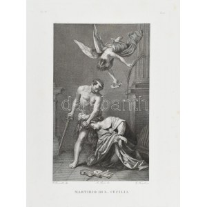 Cca. 1840. G. Fusinati: Martirio di S. Cecilia. Rézmetszet, papír. Ázási nyomokkal. 34x23,5 cm