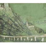 2 db fajansz kép, falra akasztható, jelzés nélkül, erős kopásokkal, 1900 körül, 24x18 cm