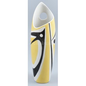 Zsolnay porcelán modern váza, tervező: Török János, kézzel festett, jelzett, kopásnyomokkal, apró mázhibákkal, m: 26...