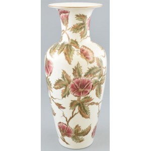 Zsolnay virág és pillangó mintás porcelán váza, kézzel festett, jelzett, hibátlan, m: 34 cm