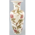 Zsolnay virág és pillangó mintás porcelán váza, kézzel festett, jelzett, hibátlan, m: 34 cm