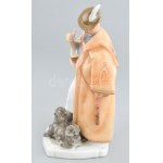 Herendi porcelán kutyáját etető juhász figura, kézzel festett, jelzett (Maugsch 1942), restaurált, m...