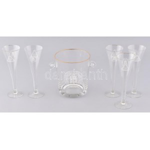 Törley üveg jegesvödör + 5 db pezsgős pohár, m: 15 - 19 cm