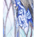 Stefániay Edit (1936 - ): Égben lebegő csarnok. 2008. Tűzzománc. Kis sérüléssel. 60x110cm