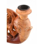 Oroszlános tajtékpipa, kopásokkal, tokban, h: 18 cm