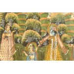 Jelzés nélkül: 7 női alak. Festett nepáli selyemkép, üvegezett fakeretben, 19x22 cm