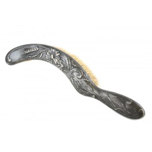 Szecessziós morzsakefe, ón, kopott, jelzett: Gallia, h: 32 cm