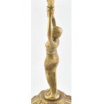 Figurális petróleumlámpa, bronz, kopásokkal, üveg nélkül, m: 80 cm