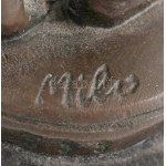 Milo jelzéssel: Korsós nő. Bronz, kőtalapzaton, m: 31,5 cm