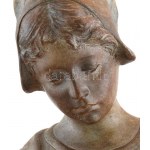 Richard Aurili (1834-1914): Rokkázó nő. Jelzett, Festett terrakotta. Hibátlan. m: 57 cm