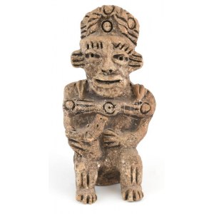 Prekolumbián maja stílusú szobor, égetett agyag, kopásokkal, apró lepattanásokkal, m: 20 cm
