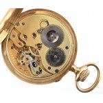 cca 1905-10 IWC (JWC) 14K arany zsebóra, dupla fedelű. Jelzett tokkal, szerkezettel. Működő szerkezettel. d: 50 mm...