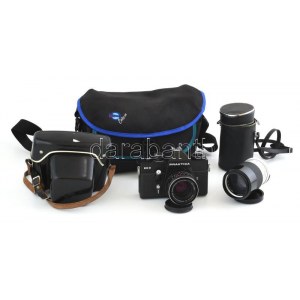 Pentacon EE3 fényképezőgép, objektívvel, táskában.