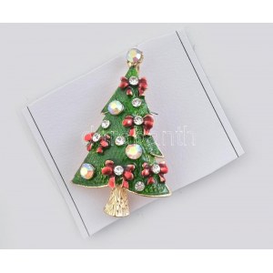 Karácsonyi bross / kitűző. Karácsonyfa. Zománcozott fém. h: 5,5 cm