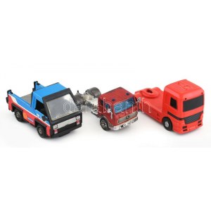 3 db játék teherautó, kamion, fém/műanyag, vegyes állapotban, h: 11 cm