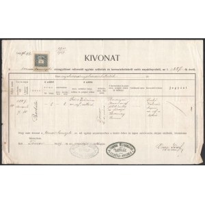 Tomor 1909 Születési anyakönyvi kivonat 1K okmánybélyeggel