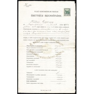 1917 Szeged, felsőkereskedelmi iskola érettségi bizonyítvány, pecséttel, aláírásokkal