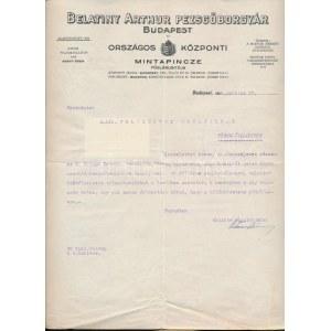 1928 Belatiny Arthur Pezsgőborgyár Budapest fejléces boríték + számla, hódmezővásárhelyi m. kir...