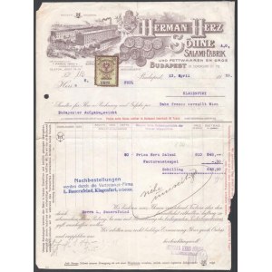 1929 Bp., Herman Herz Söhne Salami Fabrik fejléces számlája, rajta a gyár látképével...
