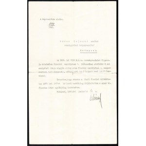 1930 Almásy László (1869-1936), a képviselőház elnöke által saját kézzel aláírt fizetési osztály változási okmány...