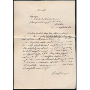 1898 József főherceg Libits Adolf kir. tanácsos és főhercegi uradalmi igazgató részére írt levelének korabeli...