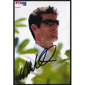 Mark Webber (1976-) ausztrál autóversenyző aláírása fotón
