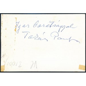 Takács Paula opera-énekesnő Tosca szerepében, a róla készült fotó hátoldalán aláírása