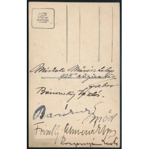 1925 augusztusa, a Miskolci Művésztelep tagjainak autográf aláírásai őket megörökítő fotólap hátulján: Bánovszky Miklós...