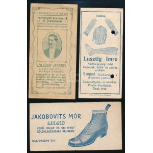 cca 1910-1920 3 db szegedi üzleteket reklámozó számolócédula (Szilvássy Jenő, Lusztig Imre, Jakabovits Mór)...