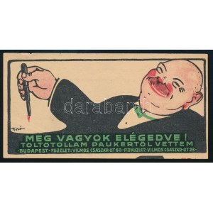 Pauker töltőtoll (Budapest) számolócédula, Bíró Mihály (1886-1948) grafikája