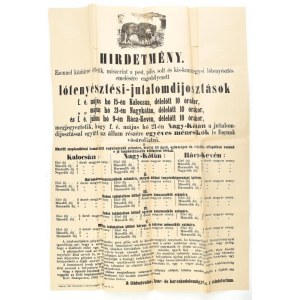 1882 Lótenyésztési jutalomdíjosztás Budapest nagy méretű plakát. 64x66 cm Hajtva