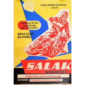 cca 1960-1970 Országos Bajnoki Salakverseny a Magyar Honvédelmi Szövetség rendezésében, Gömöri grafikája...
