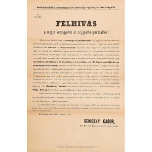 1885 Felhívás a megye (Pest) kocsigyáros és szíjgyártó iparosaihoz az országos kiállítással kapcsolatban...