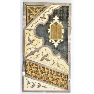 Régi zsidó vallási könyv díszes fedlapja, csont,réz, fém, 14x8 cm